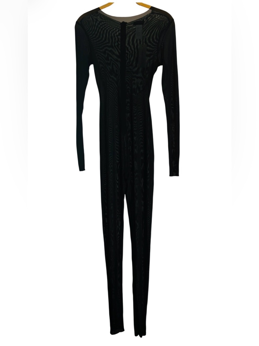 Naked Wardrobe Black Full Mesh Catsuit Long Sleeve Back Zipper Stretch Small